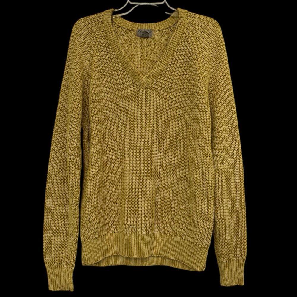 Sears Vintage Mens Sweater M Chunky Knit V Neck Coastal Preppy Heritage Yellow